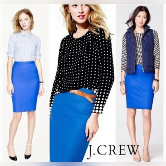 J. Crew Dresses & Skirts - J. Crew Cobalt Blue 100% Wool Midi Pencil Skirt Office Business Sophistication